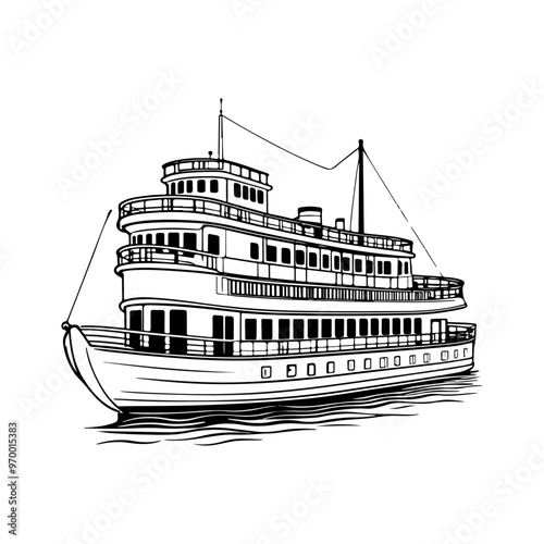 riverboat silhouette vector , black color silhouette solid white background