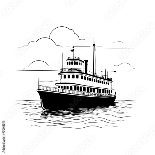 riverboat silhouette vector , black color silhouette solid white background