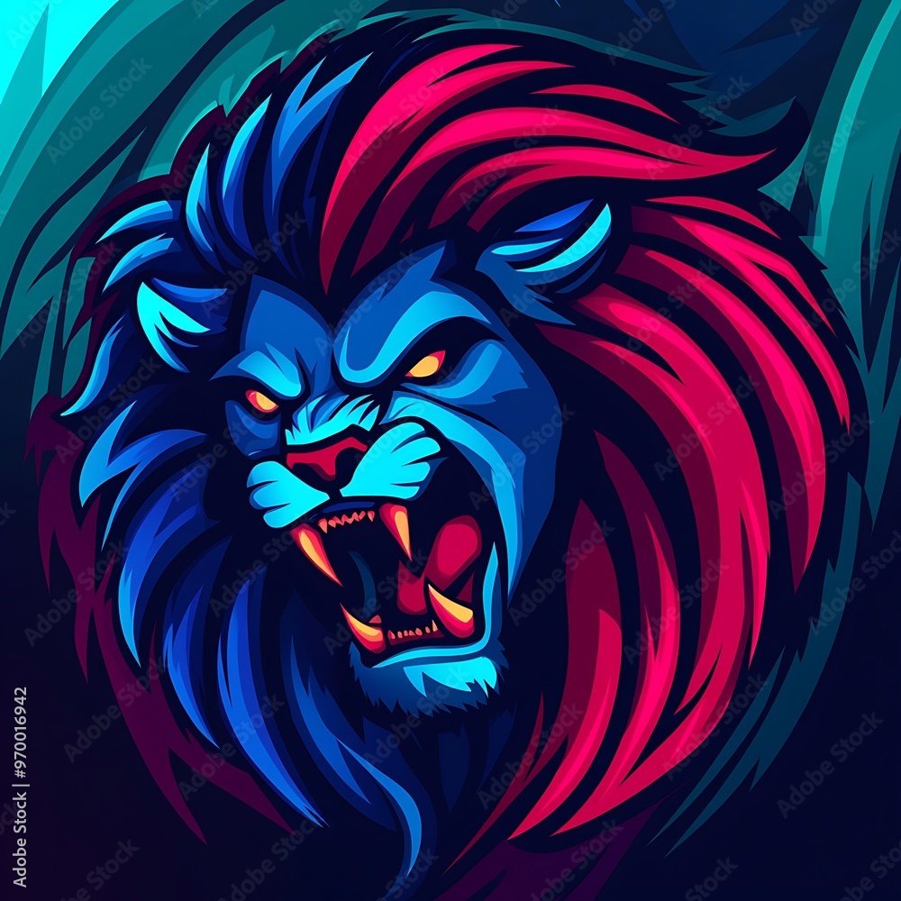 Roaring Neon Lion Mascot Logo Design Roaring Neon Lion Mascot Logo Design