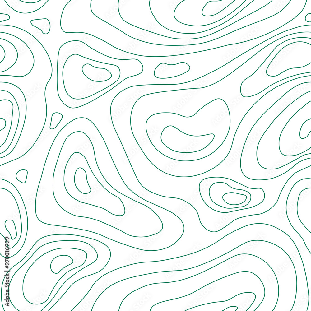 Fototapeta premium Seamless pattern topographic map ocean soda water wave abstract simple elegant minimal modern wavy line curve mountain nature green color flow art design chill hypnosis vector texture.