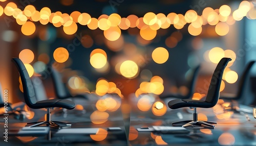 Elegant abstract depiction of a successful business meeting with bokeh effects, showcasing isolation and beauty in a professional atmosphere photo