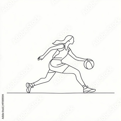 Basketball woman player healthy sports championship modern illustration with single line drawing