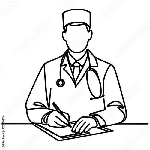 Doctor, silhouette, continuous one line drawing, vector