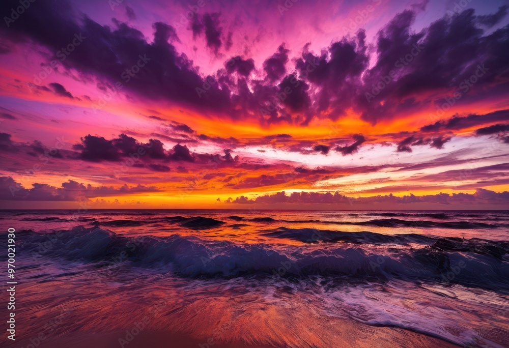 stunning vibrant sunset skies framed tropical palm silhouettes creating breathtaking scenic view, sky, colors, landscape, nature, scenery, horizon, beauty stunning vibrant sunset skies framed tropical palm silhouettes creating breathtaking scenic view, sky, colors, landscape, nature, scenery, horizon, beauty