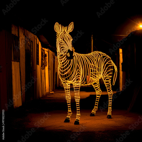 Large Wire Art Zebra Glowing