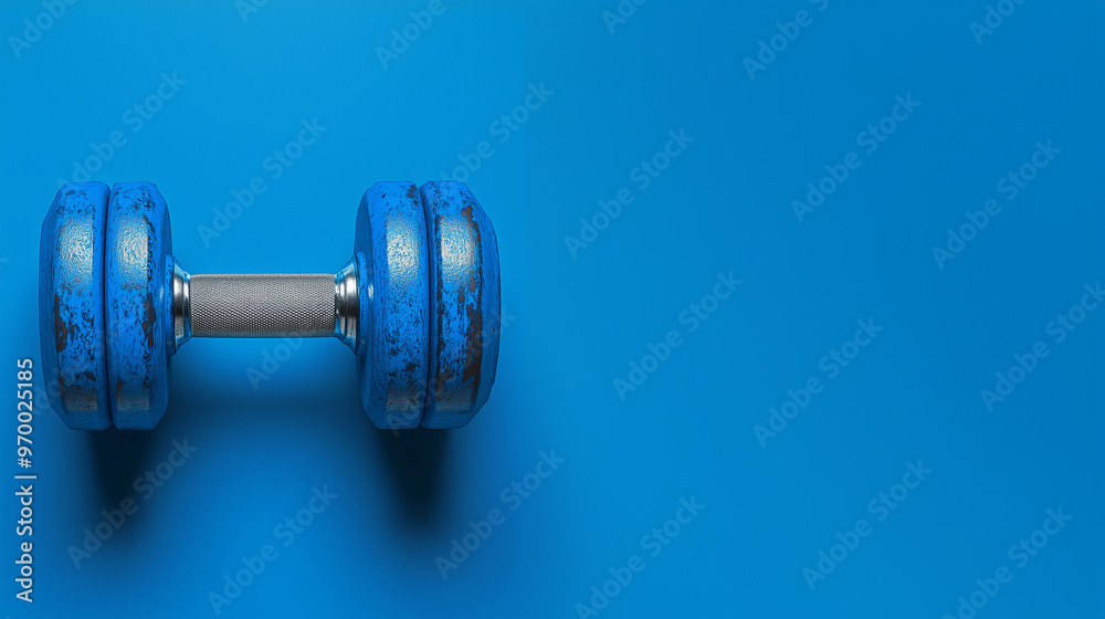 Vibrant blue Dumbbell on a Neat, Clean blue Surface – Ideal for Fitness, Wellness, and Exercise-Related Projects. Perfect for Adding a Pop of Color to Your Designs and Visuals.