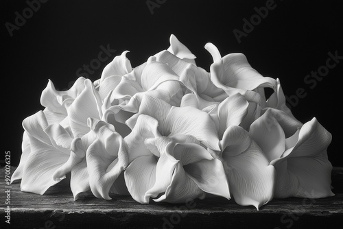 A monochrome macro photograph depicting a macrofungi on wood - A concept for textured fungal growth for nature prints photo