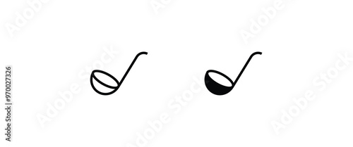 Kitchen ladle icon Food soup spoon line and flat icons set, editable stroke isolated on white, linear vector outline illustration, symbol logo design style