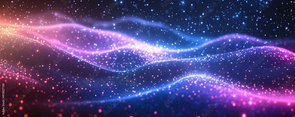 Fototapeta premium Abstract background with glowing lines and stars in a vibrant wave pattern