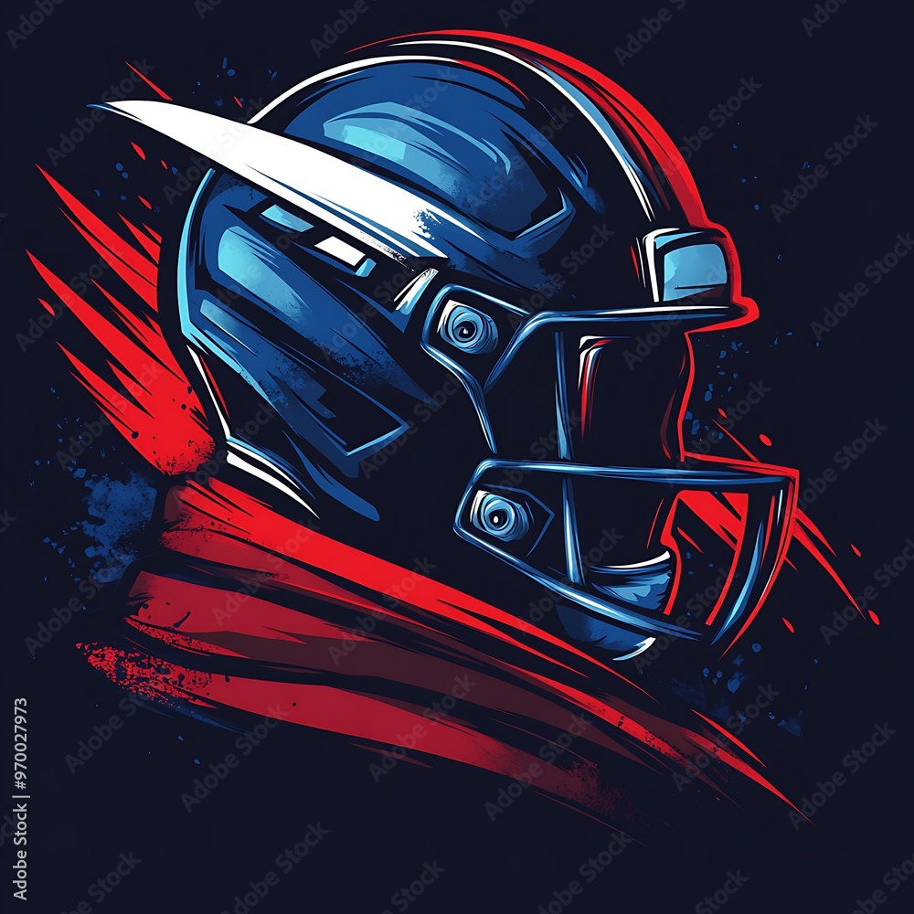 Fototapeta premium Abstract American Football Helmet Illustration with Red and Blue
