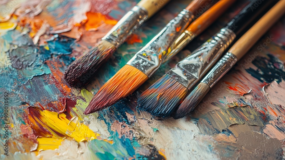 Fototapeta premium Unleash your creativity with painting, a soothing hobby that reduces stress and promotes well-being. Immerse yourself in art therapy, where vibrant colors and brushstrokes provide solace