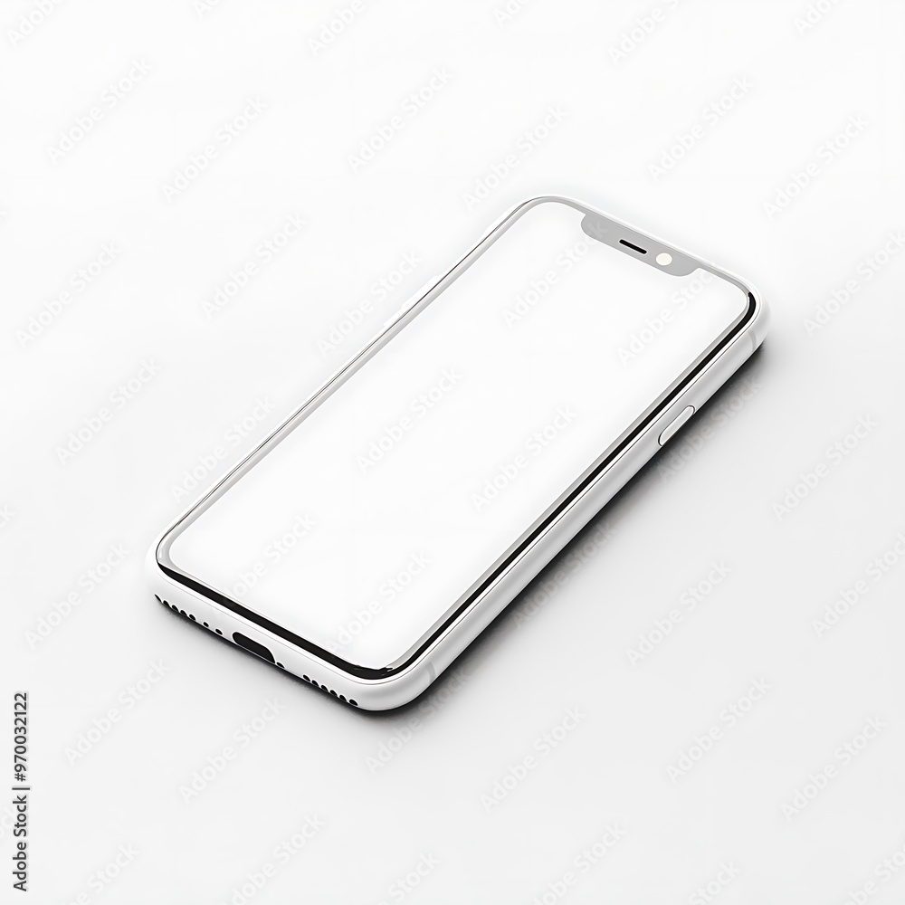 White Smartphone Mockup with Blank Screen on White Background