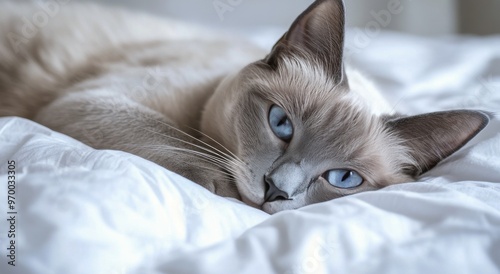 A relaxed cat lounging on a soft blanket in a sunlit room during the afternoon
