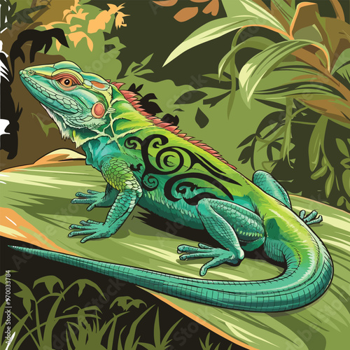 Beautiful lizard tattoo, vector