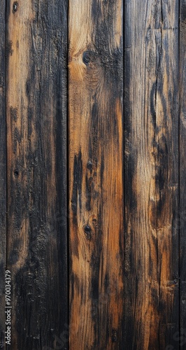 Weathered wooden planks with rich texture and color variations in natural lig...