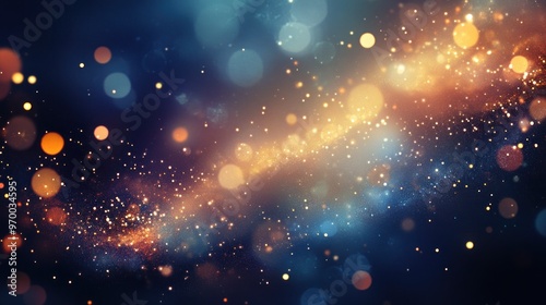 Abstract Background with Blue and Gold Bokeh Lights and Glitter