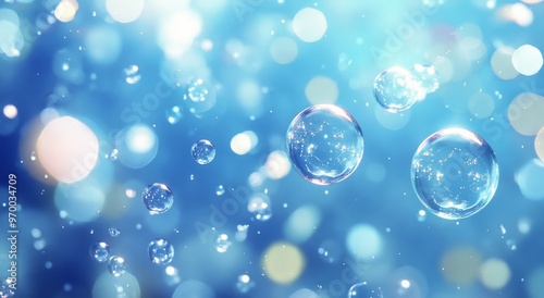 Bubbles rising through clear water in bright sunlight during a peaceful under...