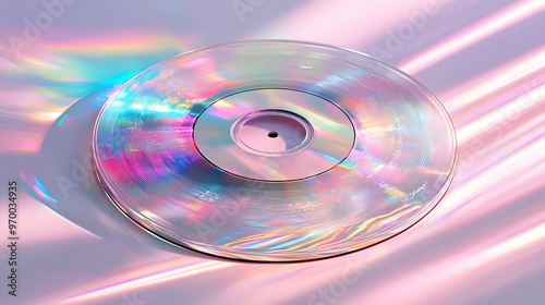 Holographic Vinyl Record on Pink Background.