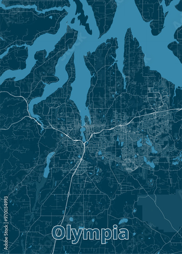 Olympia, Washington, USA artistic blueprint map poster