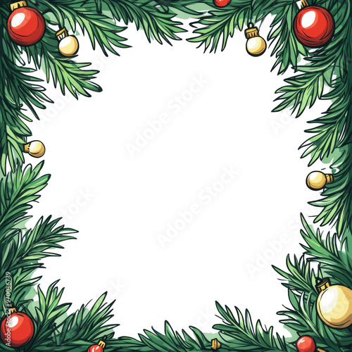 Christmas pine garland border illustration with transparency