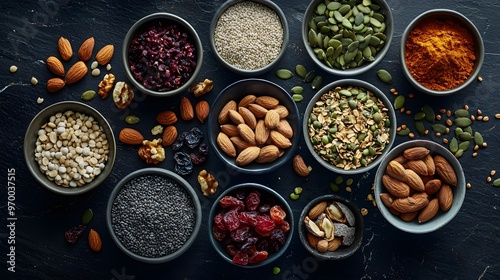 Variety of Nuts, Seeds and Dried Fruits for Healthy Eating.