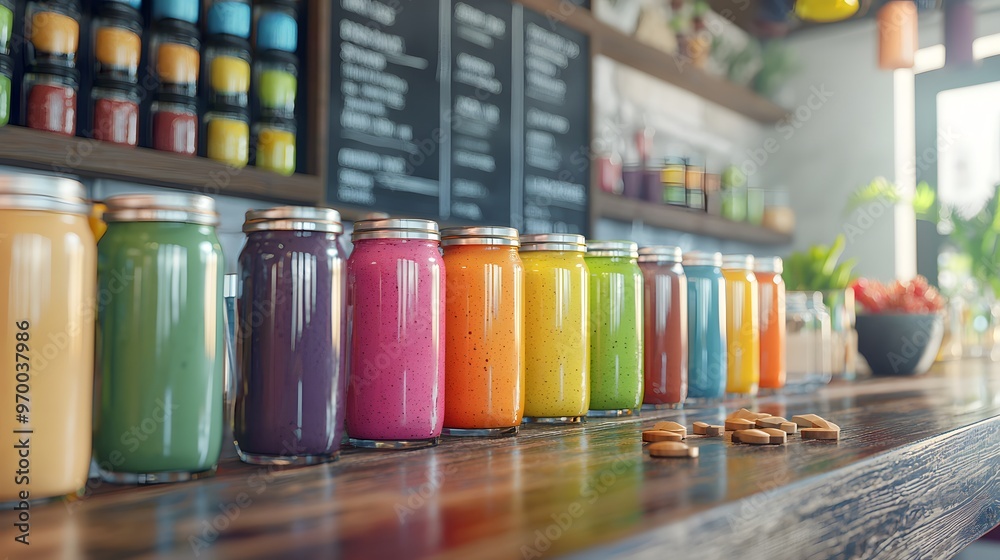 Rainbow Smoothies on a Countertop. Rainbow Smoothies on a Countertop.