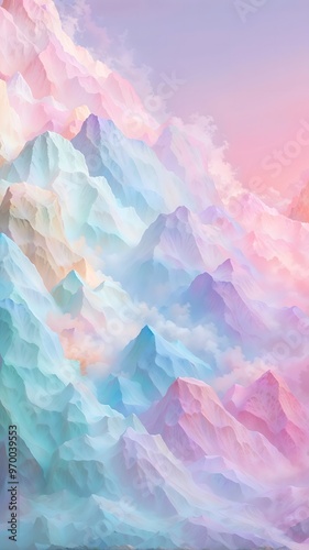 Explore the enchanting beauty of colorful mountain formations under a soft pastel sky during a serene sunset