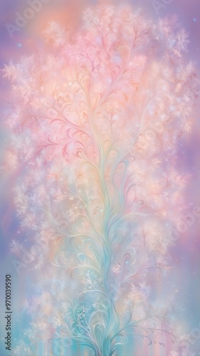 Exploring the magic of forms with a vibrant pastel tree in an ethereal sky during twilight