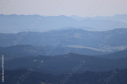mountains in the fog
