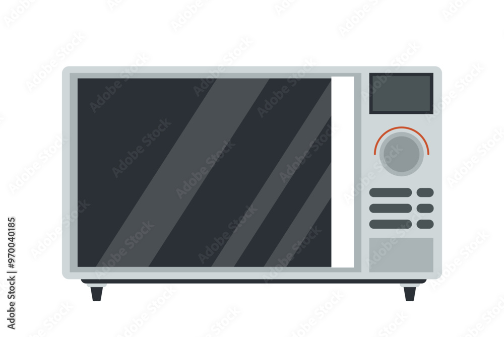 Kitchenware element concept. Modern microwave. Dishware and kitchen appliance. Equipment of cafe or restaurant. Poster or banner. Flat vector illustration isolated on white background