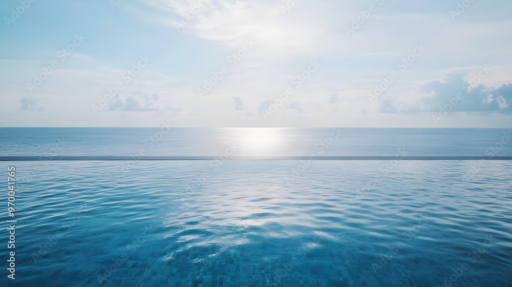 Fototapeta premium A stunning ocean view from a luxury infinity pool with the water blending seamlessly into the horizon.