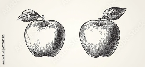 An apple branch on a white background, drawn by hand photo