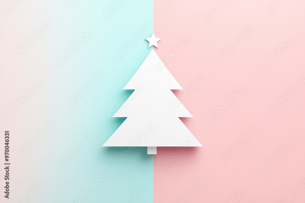 Minimalist christmas card background with christmas tree and pastel colors for holiday greetings. Minimalist christmas card background with christmas tree and pastel colors for holiday greetings.
