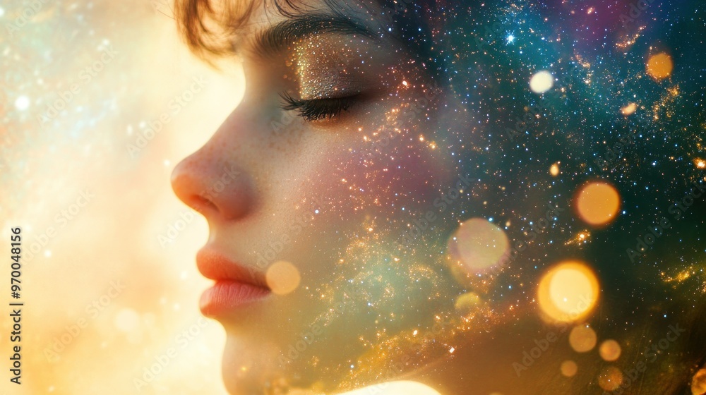 Close-up of a Woman's Face with Overlaid Starry Sky Close-up of a Woman's Face with Overlaid Starry Sky