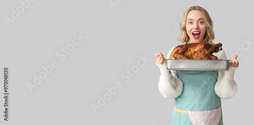 Happy young woman holding t...