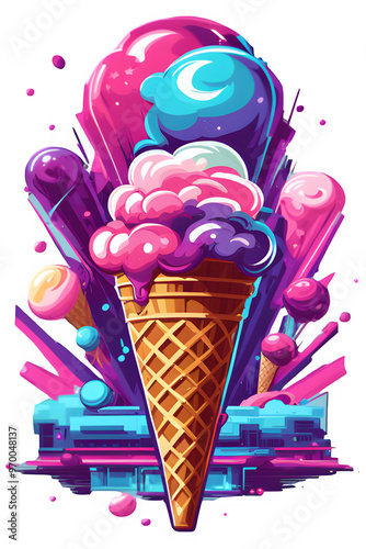 Ice cream in a waffle cone vector.