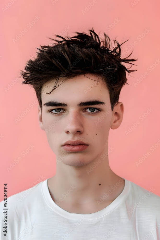 Stylish young man with modern hairstyle on a pink background Stylish young man with modern hairstyle on a pink background