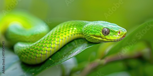 Mildly venomous tree snake is the green cat snake photo