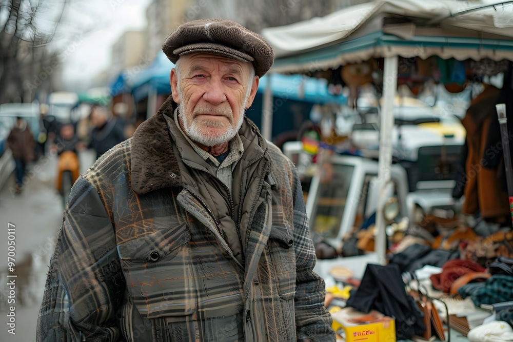 A Portrait of Resilience: Elderly Man at a Bustling Market A Portrait of Resilience: Elderly Man at a Bustling Market