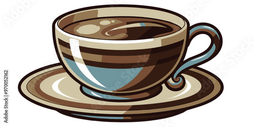 Cup of coffee. Coffee cup with saucer on white background. Vector illustration