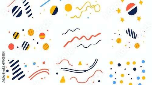 Wallpaper Mural Fun and Colorful Doodle Shapes Collection for Children or Party Celebrations. Creative Minimalist Art Featuring Basic Shapes and Upbeat Childish Scribbles in a Simple Style. Torontodigital.ca