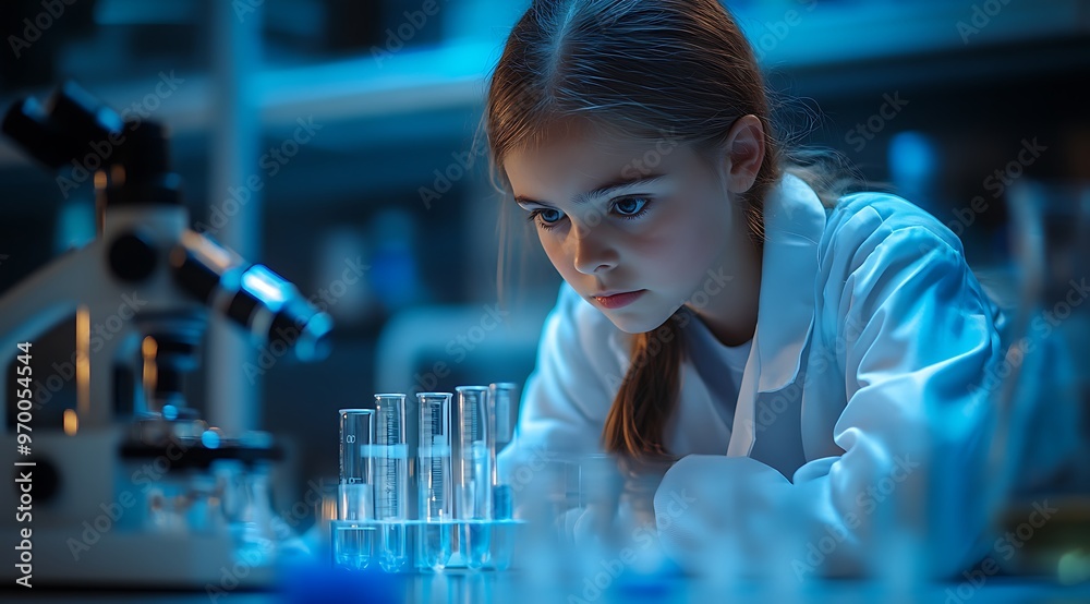 Young female scientist working in a laboratory, science research and development concept Young female scientist working in a laboratory, science research and development concept