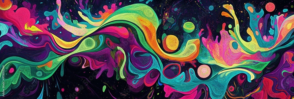 Vibrant psychedelic landscape with swirling patterns for creative design. Vibrant psychedelic landscape with swirling patterns for creative design.
