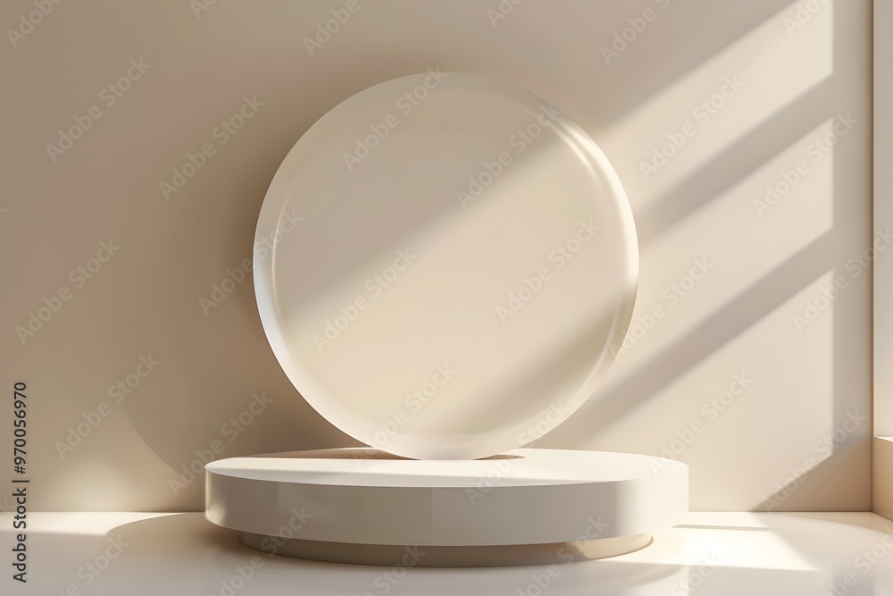 Minimalist Display of a White Plate on a Circular Stand with Soft Lighting Minimalist Display of a White Plate on a Circular Stand with Soft Lighting