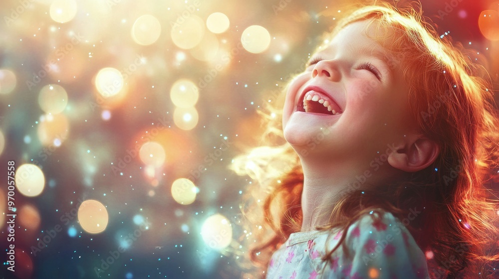Little Girl With Red Hair Laughing In Bokeh Background Little Girl With Red Hair Laughing In Bokeh Background