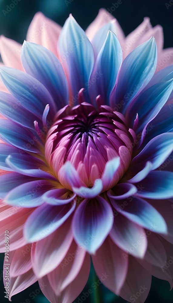 Fototapeta premium Closeup of a lush vibrant blue and pink dahlia floWER