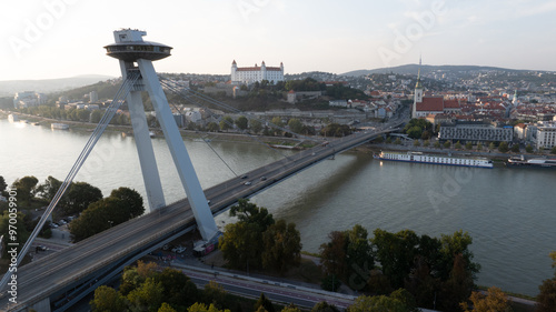 Photography Sunset over the Dunaj, Bratislava Castle, Ufo restaurant