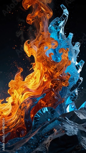 Dynamic Clash of Elements**:exploring different aspects of the fire and ice elements and their Digital Artwork Series 04
 photo