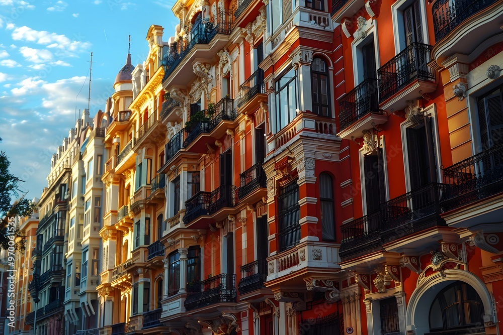 Obraz premium Vibrant Architectural Facades in a Sunlit Urban Street