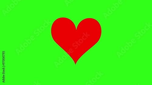 red love heart valentine shape animation video on green screen chroma key background